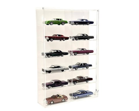 12-Car Wall Mount Display Case White Back With Cover - Big J's Garage