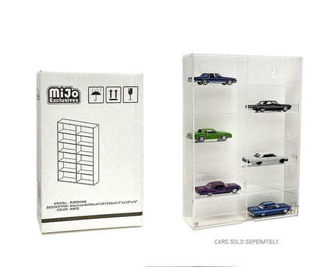 12-Car Wall Mount Display Case White Back With Cover - Big J's Garage