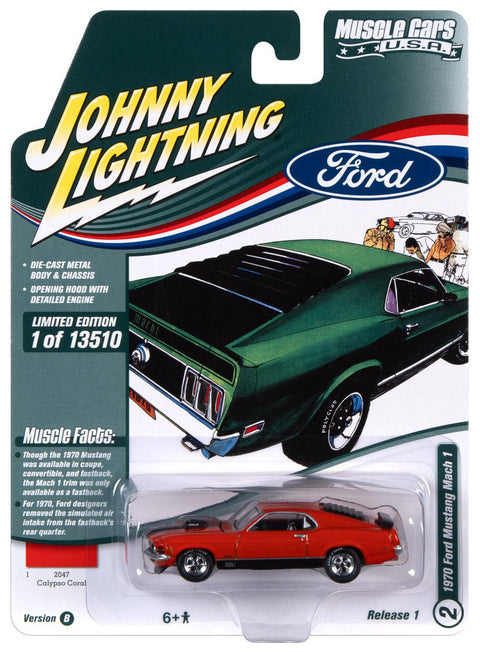 1970 Ford Mustang Mach 1 Calypso Coral Johnny Lightning - Big J's Garage