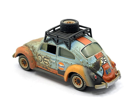 1970 Volkswagen Bettle Gulf Weathered with Rack Johnny Lightning Mijo Exclusives - Big J's Garage