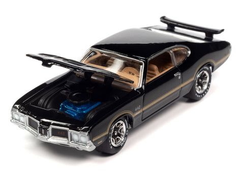 1972 Oldsmobile 442 W30 Black w/Gold Hood & Side Stripes Johnny Lightning - Big J's Garage