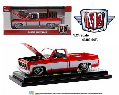 1973 Chevrolet Cheyenne 10 Squarebody Truck Red with Bright White 1:24 M2 Machines - Big J's Garage