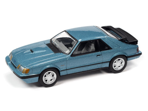 1986 Ford Mustang SVO Foxbody Light Regatta Blue Johnny Lightning - Big J's Garage