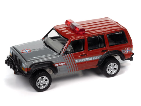 1988 Jeep Cherokee w/Mastercraft Boat & Light Bar Flame Red Johnny Lightning - Big J's Garage