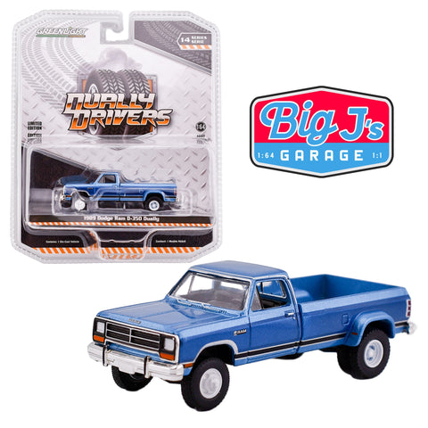 1989 Dodge Ram D-350 Dually Twilight Blue Metallic and Ice Blue Greenlight Collectibles - Big J's Garage