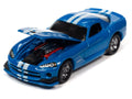 2008 Dodge Viper SRT 10 Metallic Blue with White Stripes 2014 Dodge Challenger R/T White and Mopar Blue Logo & Stripes Johnny Lightning - Big J's Garage