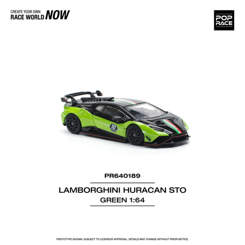 LAMBORGHINI HURACAN STO (LP640-2) 10 ANNIVERSARIO - GREEN/BLACK Pop Race - Big J's Garage