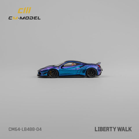 Ferrari 488 LBWK Widebody Chameleon Magic Purple Liberty Walk LB488 Limited Edition 1:64 CM Model - Big J's Garage