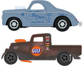 1941 Willys-Metallic Light Blue&nbsp; 1933 Willys Gasser Pickup GULF-Rusty Gulf Graphics Johnny Lightning Themed 2-Packs 2024 Release 1A Sealed Case of 6 - Big J's Garage