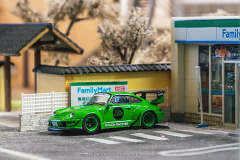 Porsche 993 RWB Rough Rhythm Fuel Fest Student Driver Green Tarmac Works x Hobby 64 - Big J's Garage