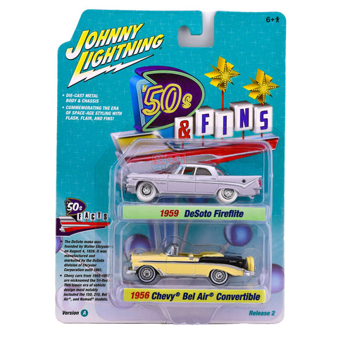 (Chase) 1959 DeSoto Fireflite & 1956 Chevy Bel Air Convertible 2-Pack Johnny Lightning - Big J's Garage