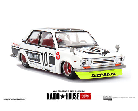 Datsun 510 Street Team XMM V1- White Kaido House x Mini GT - Big J's Garage