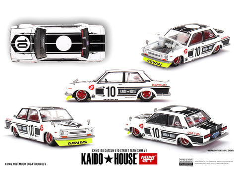 Datsun 510 Street Team XMM V1- White Kaido House x Mini GT - Big J's Garage