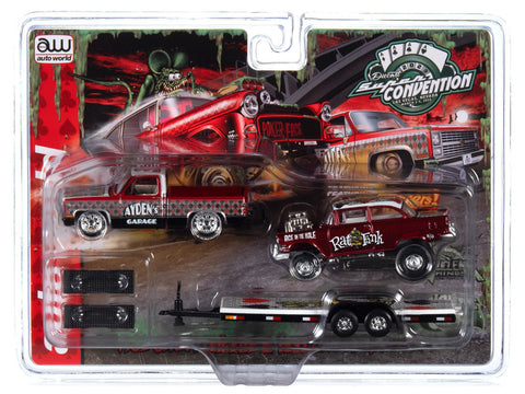 Chevrolet Silverado and 1955 Chevrolet Gasser Rat Fink Hauler Set 2023 Las Vegas Convention Exclusive Auto World - Big J's Garage