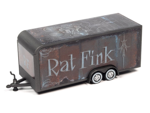 Enclosed Trailer Rat Fink Gun Metal Flatz w/Rat Rod Graphics Auto World - Big J's Garage