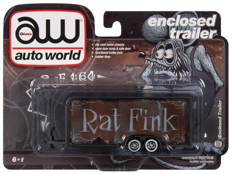 Enclosed Trailer Rat Fink Gun Metal Flatz w/Rat Rod Graphics Auto World - Big J's Garage