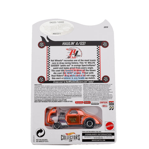 Hot Wheels RLC Red Line Club '41 Willys Gasser - Talkin Bout - Orange (#4225/10,000) - Big J's Garage