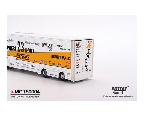 LB Racing Transporter Mercedes Benz Actros With Nissan S15 Silvia Mini GT - Big J's Garage