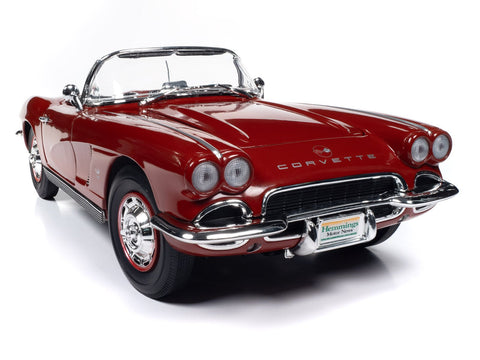 (Pre-Order) 1962 Chevy Corvette Convertible Hemmings Muscle Machines Honduras Maroon Auto World - Big J's Garage