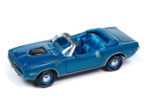 (Pre-Order) 1971 Plymouth Cuda Convertible Blue Fire Metallic Johnny Lightning - Big J's Garage