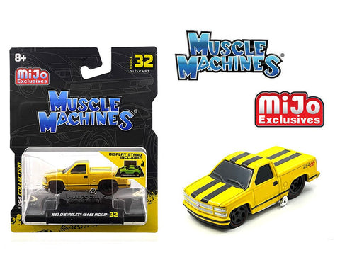 (Pre-Order) 1993 Chevrolet 454 SS Pickup Truck Yellow With Black Stripes Muscle Machines Mijo Exclusives - Big J's Garage