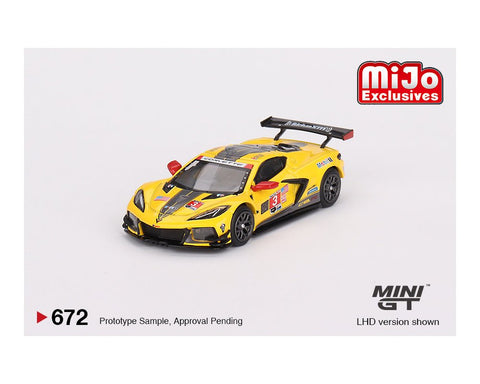 (Pre-Order) Chevrolet Corvette C8R Racing Cars with Western Star Transporter Mini GT Mijo Exclusive - Big J's Garage