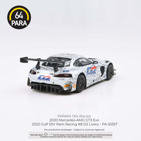 (Pre-Order) Mercedes-AMG GT3 Evo 2022 Gulf 12hr Ram Racing #8 D2 Livery Para64 - Big J's Garage