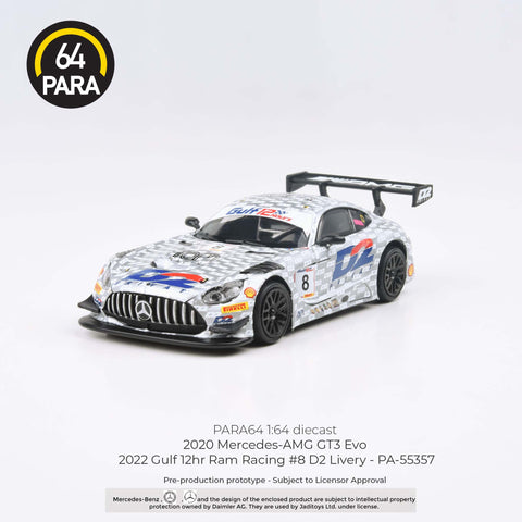 (Pre-Order) Mercedes-AMG GT3 Evo 2022 Gulf 12hr Ram Racing #8 D2 Livery Para64 - Big J's Garage