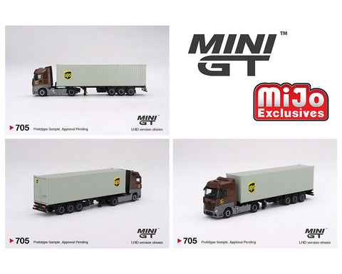 (Pre-Order) Mercedes-Benz Actros With 40 Ft Dry Container UPS Europe Mini GT Mijo Exclusive - Big J's Garage