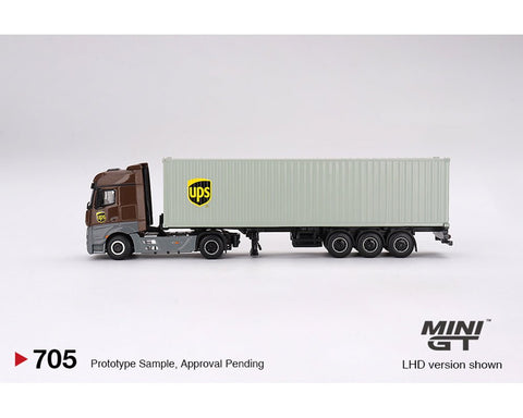 (Pre-Order) Mercedes-Benz Actros With 40 Ft Dry Container UPS Europe Mini GT Mijo Exclusive - Big J's Garage