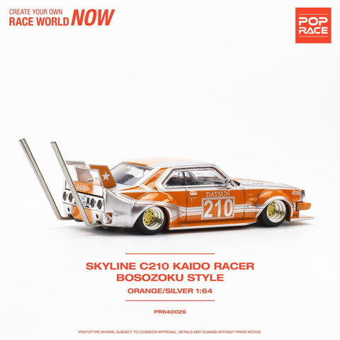 (Pre-Order) Nissan Skyline C210 Kaido Racer Bosozuko Style - Orange/Silver Pop Race - Big J's Garage