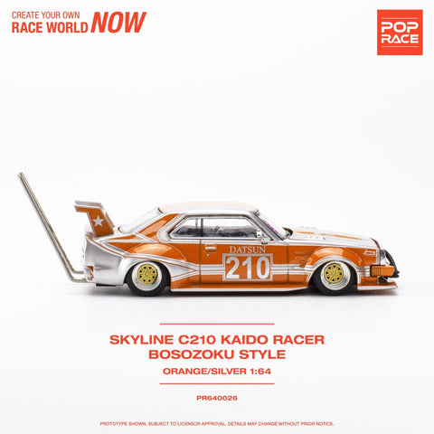 (Pre-Order) Nissan Skyline C210 Kaido Racer Bosozuko Style - Orange/Silver Pop Race - Big J's Garage