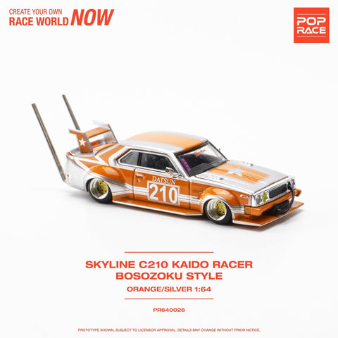 (Pre-Order) Nissan Skyline C210 Kaido Racer Bosozuko Style - Orange/Silver Pop Race - Big J's Garage