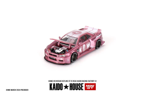 (Pre-Order) Nissan Skyline GT-R (R34) Kaido Racing Factory V1 - Pink Kaido House x Mini GT - Big J's Garage