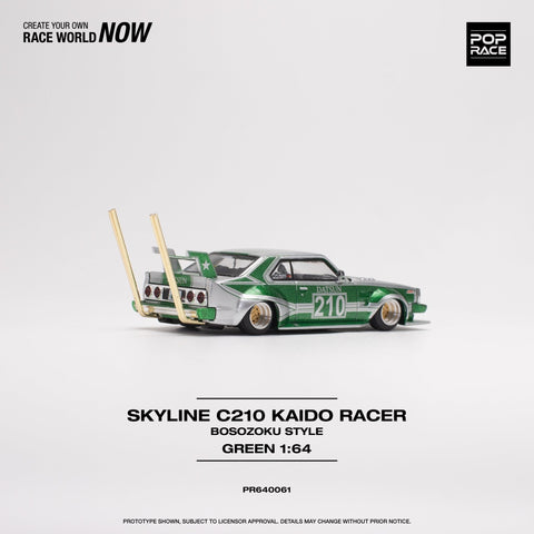 (Pre-Order) Skyline C210 Kaido Racer - Bosozoku Style Silver/Green Pop Race - Big J's Garage