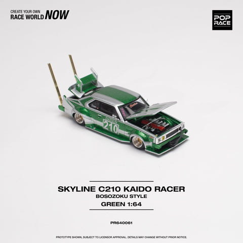 (Pre-Order) Skyline C210 Kaido Racer - Bosozoku Style Silver/Green Pop Race - Big J's Garage