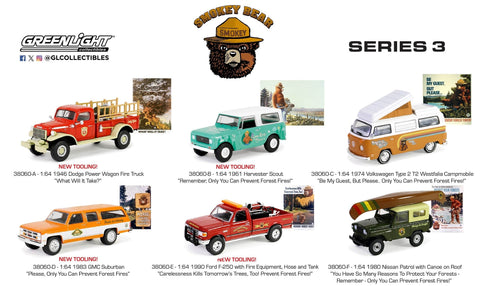 (Pre-Order) Smokey Bear Series 3 6-Car Assortment Greenlight Collectibles - Big J's Garage